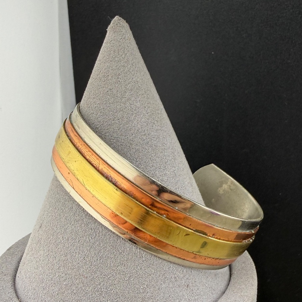 Vintage Estate Cuff Bracelet Multi Tone Metals Mixed Metal Boho 6.5"